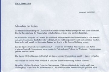 AH Racing Dankes-Brief aus 2012