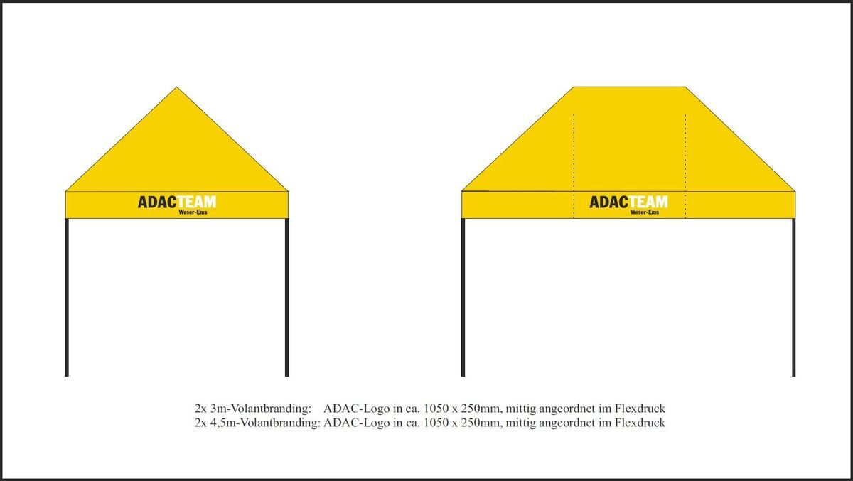Brandingentwurf ADAC Weser-Ems für ein 4,5x3m QUICKUPTENT der ALU-HEXAGON-Serie